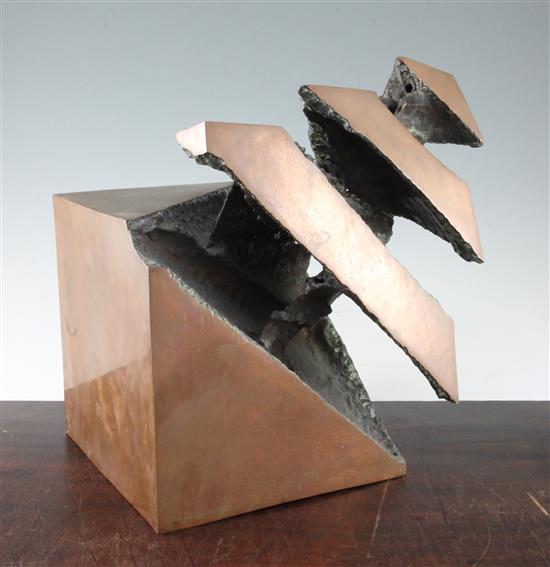 A 20th century abstract bronze Erupting Cube sculpture 15in.